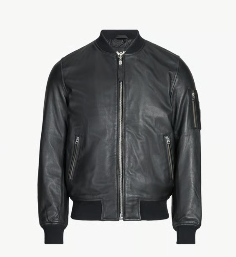 Veste droite en cuir d'agneau | Noir